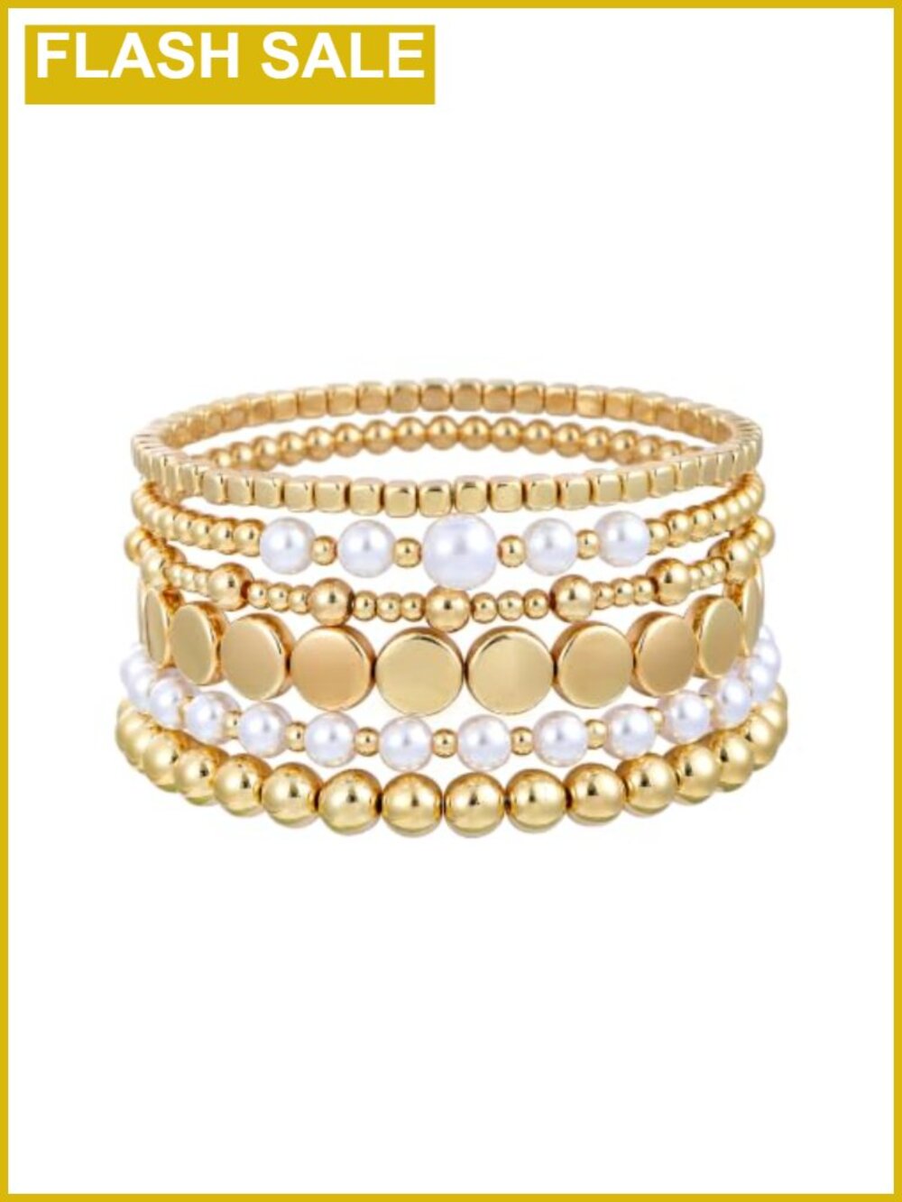 Gold Plated Beaded Stretch Bracelets Set Stackable 14K Gold Plated